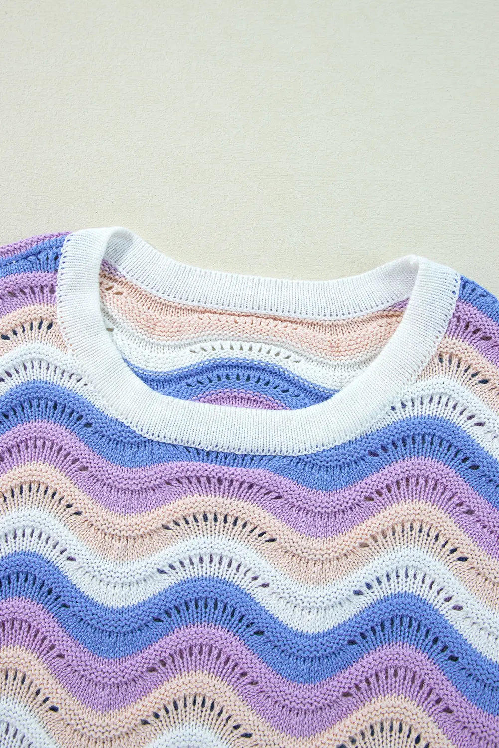 Purple Stripe Wavy Pointelle Knit Drop Shoulder Sweater Beagle Boutique Fashion Outlet
