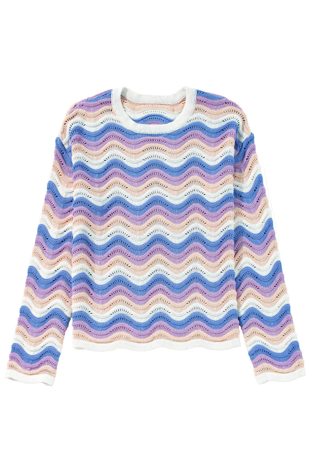 Purple Stripe Wavy Pointelle Knit Drop Shoulder Sweater Beagle Boutique Fashion Outlet