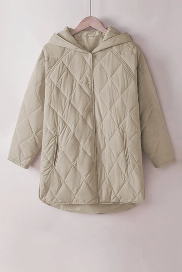 Quilted Snap Button Hooded Coat - Outerwear/Coats