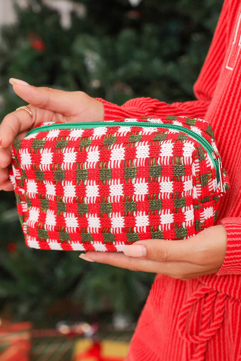 Racing Red Christmas Crochet Zipper Makeup Bag - eAura