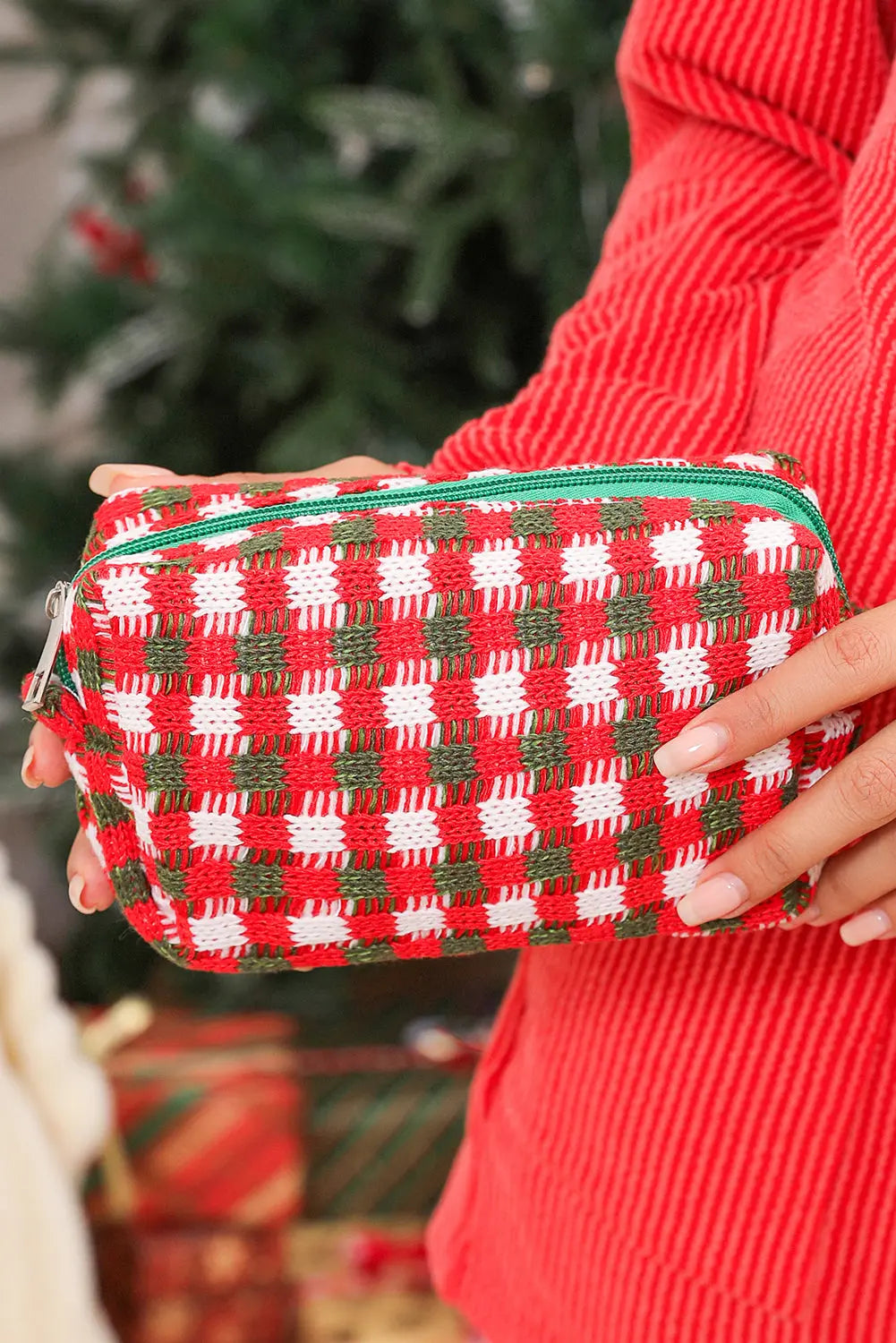 Racing Red Christmas Crochet Zipper Makeup Bag - eAura