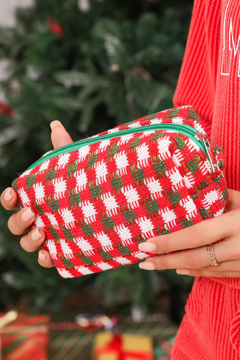 Racing Red Christmas Crochet Zipper Makeup Bag - eAura