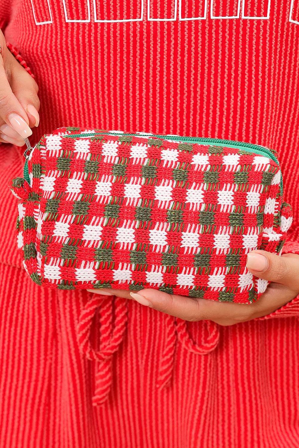 Racing Red Christmas Crochet Zipper Makeup Bag - eAura