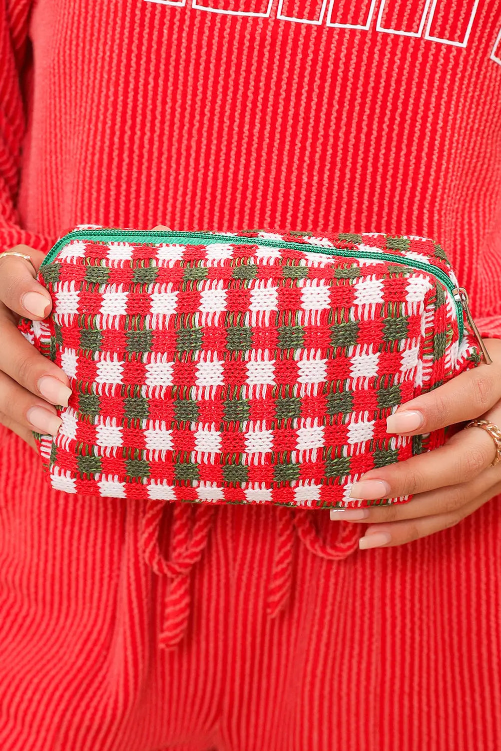 Racing Red Christmas Crochet Zipper Makeup Bag - eAura