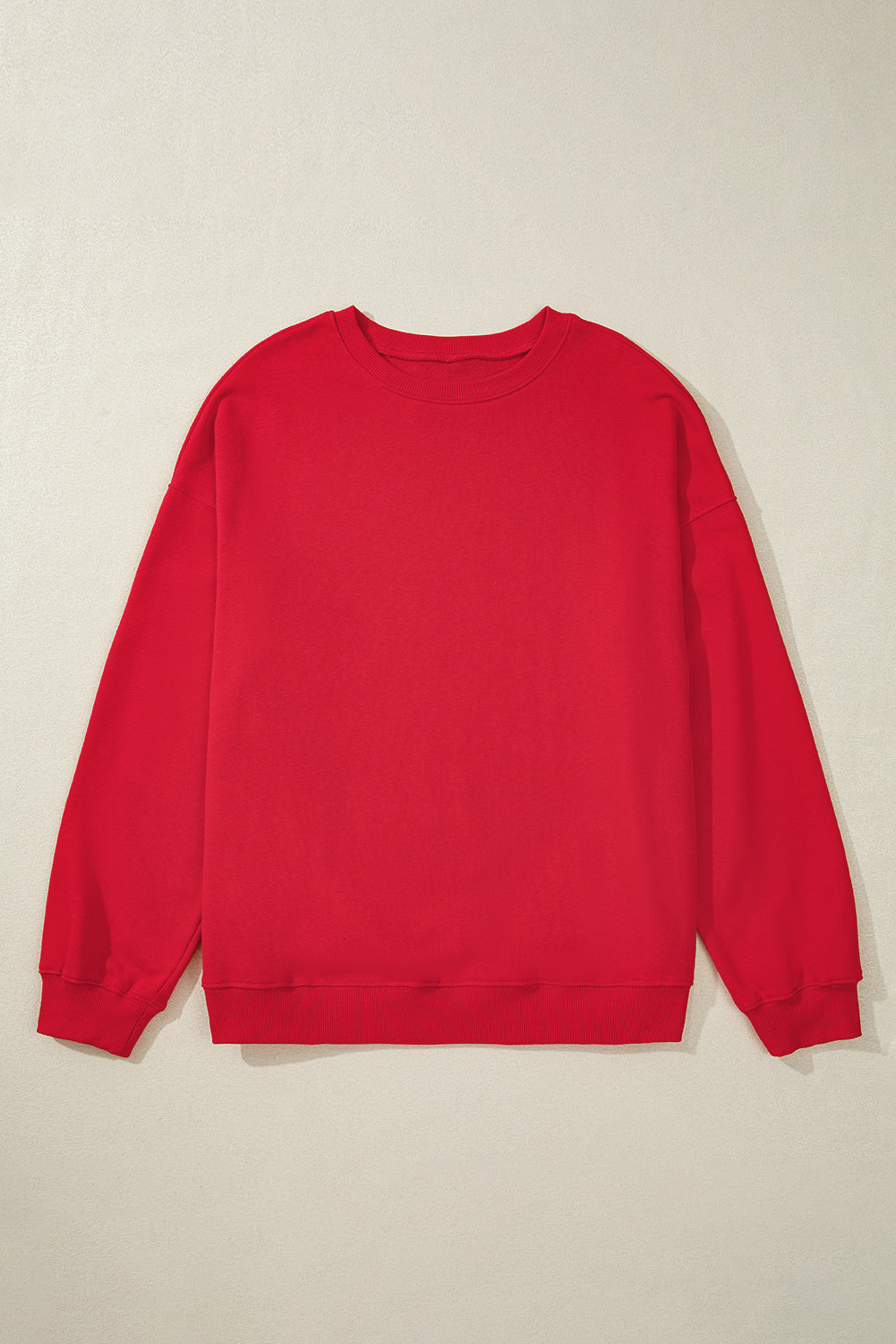 Racing Red Solid Crew Neck Drop Shoulder Plus Size Sweatshirt - eAura