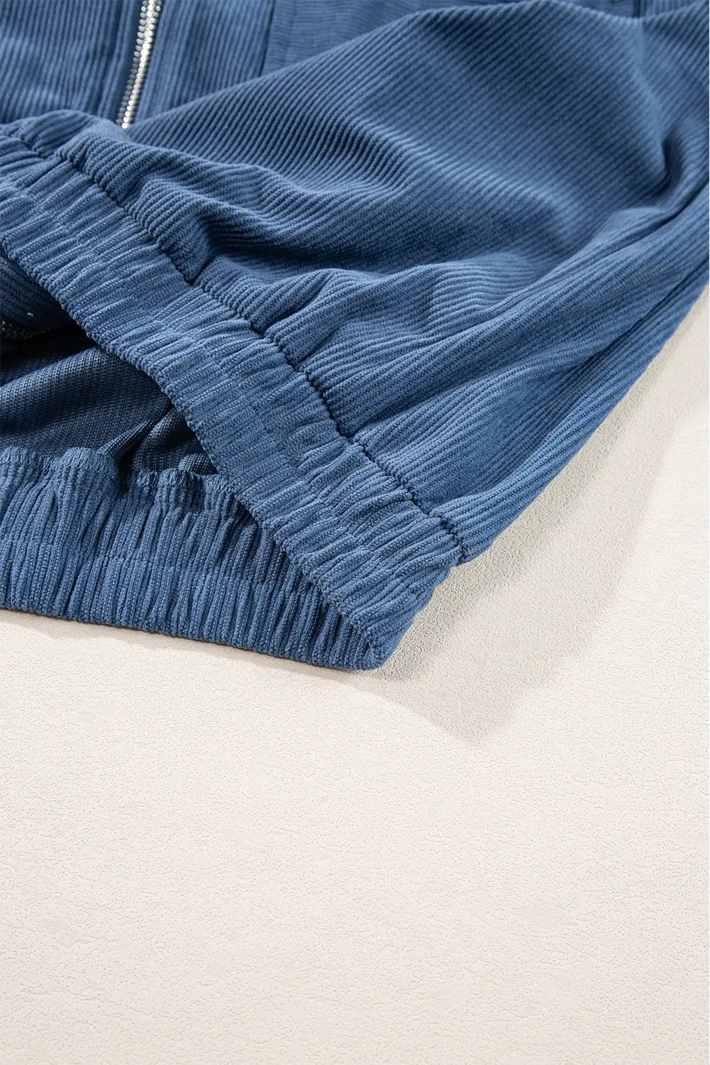 Real Teal Corduroy Drawstring Hooded Pocket Zip Up Jacket - eAura