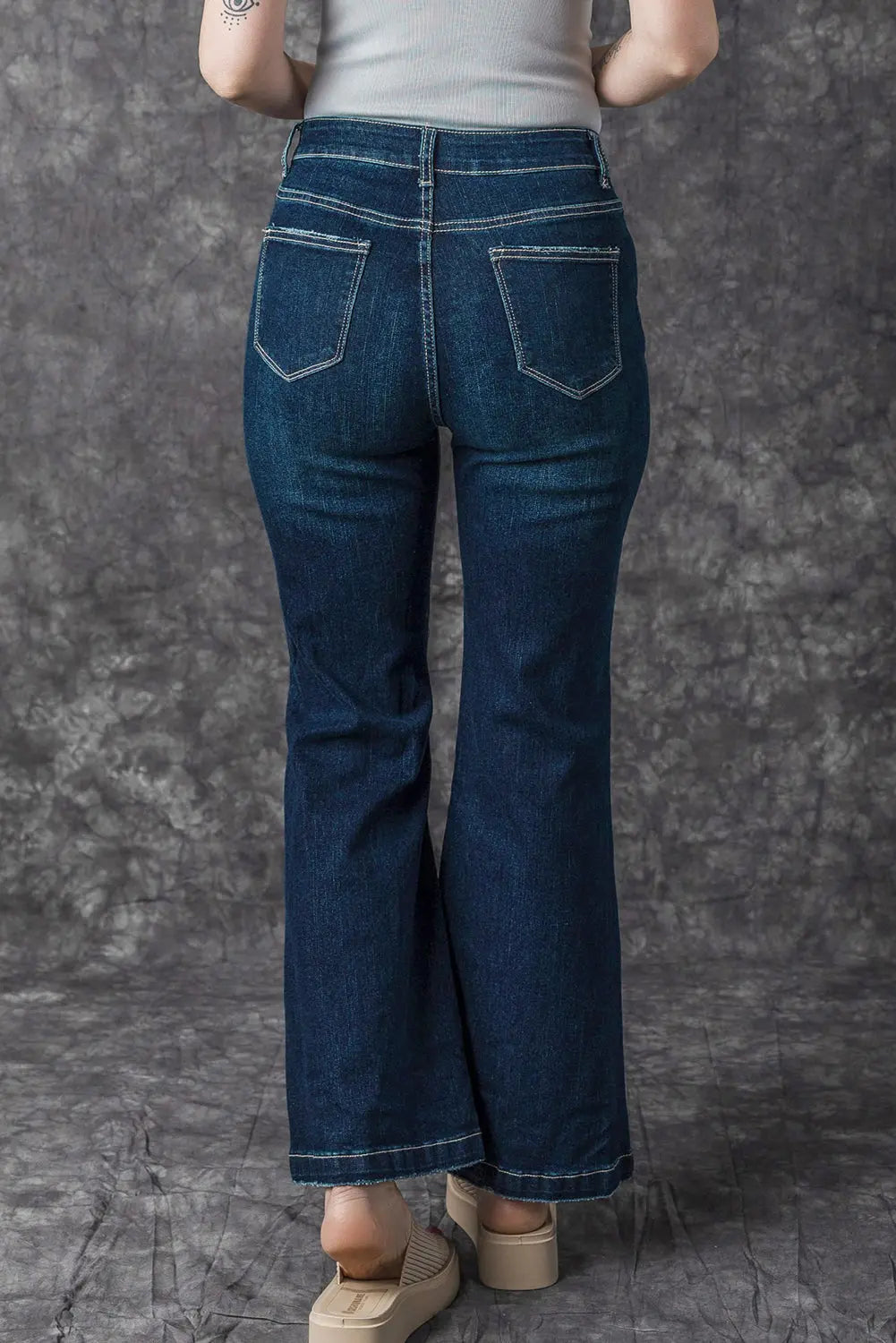 Real Teal High Rise Ripped Bell Bottom Jeans eAura