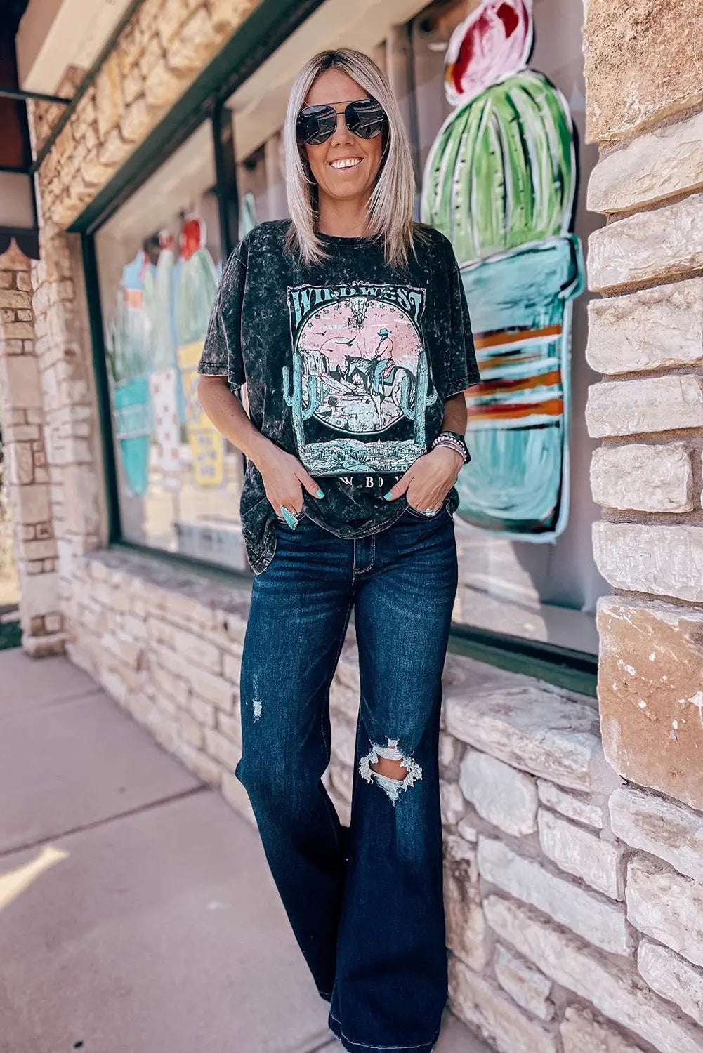 Real Teal High Rise Ripped Bell Bottom Jeans eAura