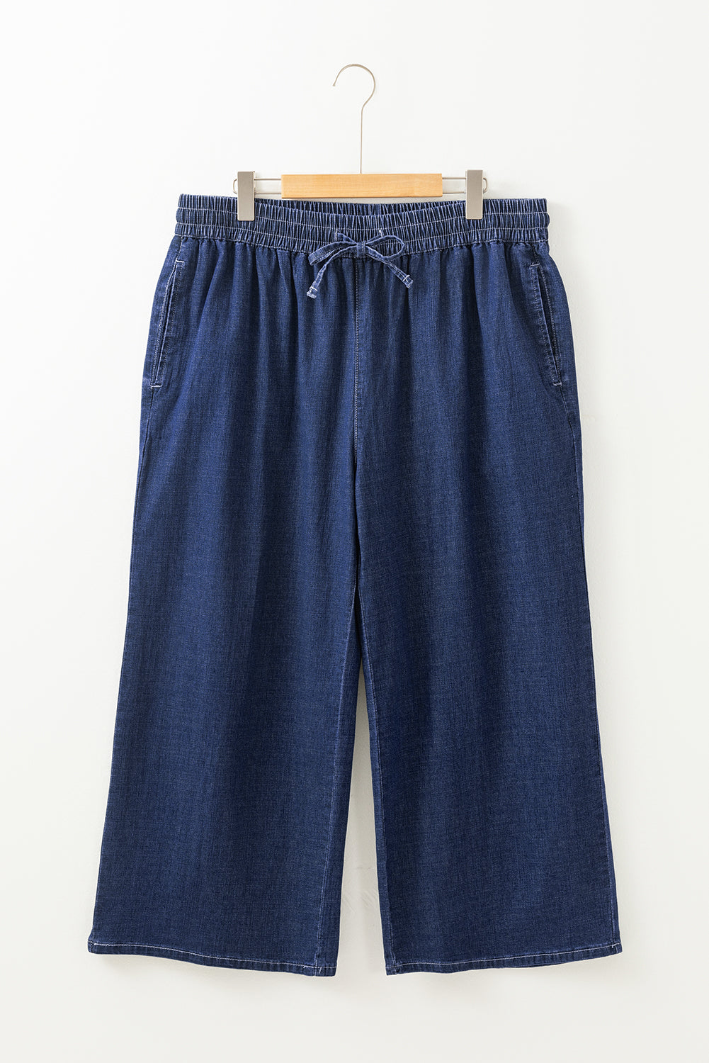 Real Teal Plus Size Drawstring High Waist Wide Leg Casual Jeans - Size/Plus Bottoms