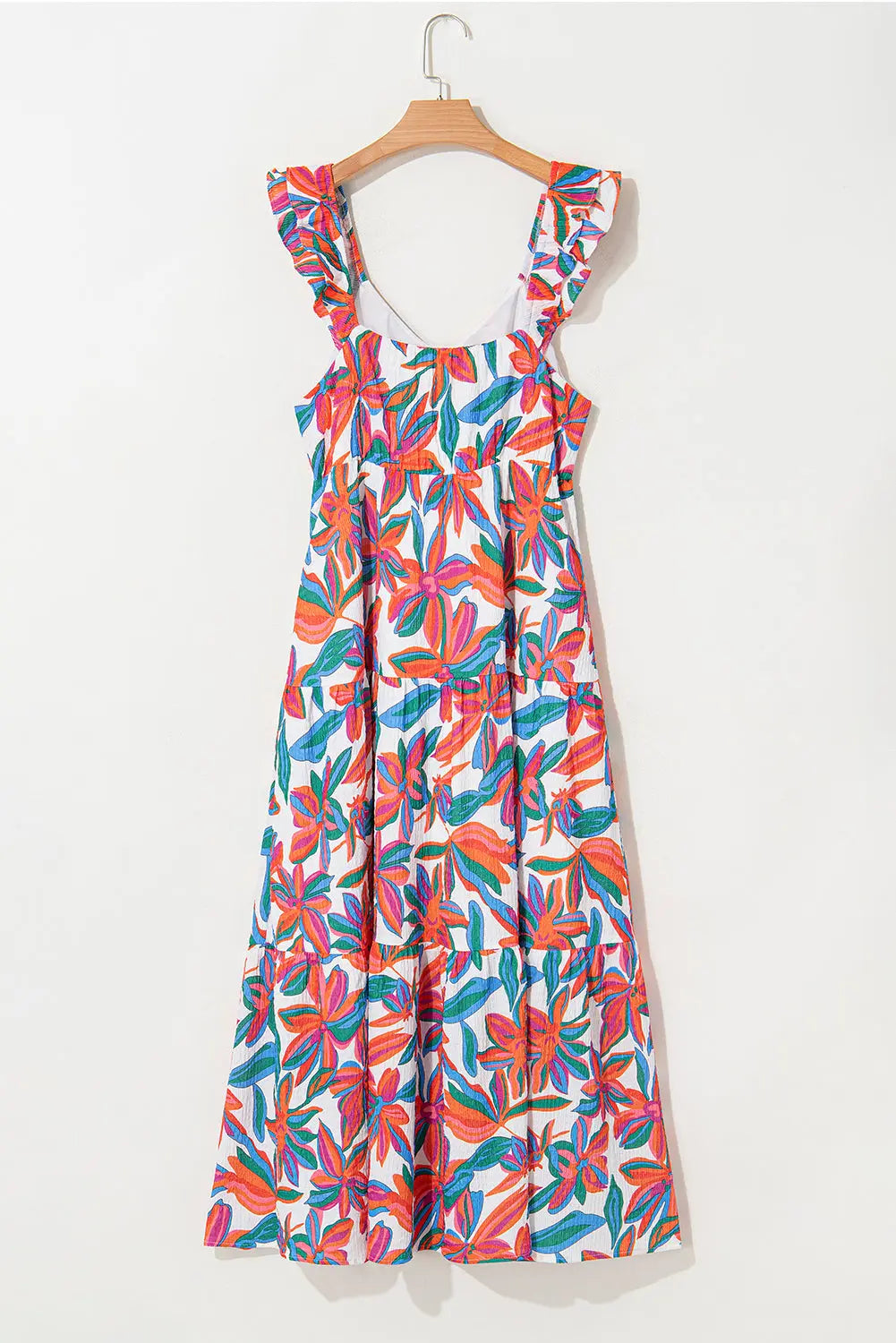 Red Boho Floral Ruffled Strap V Neck Maxi Dress - eAura