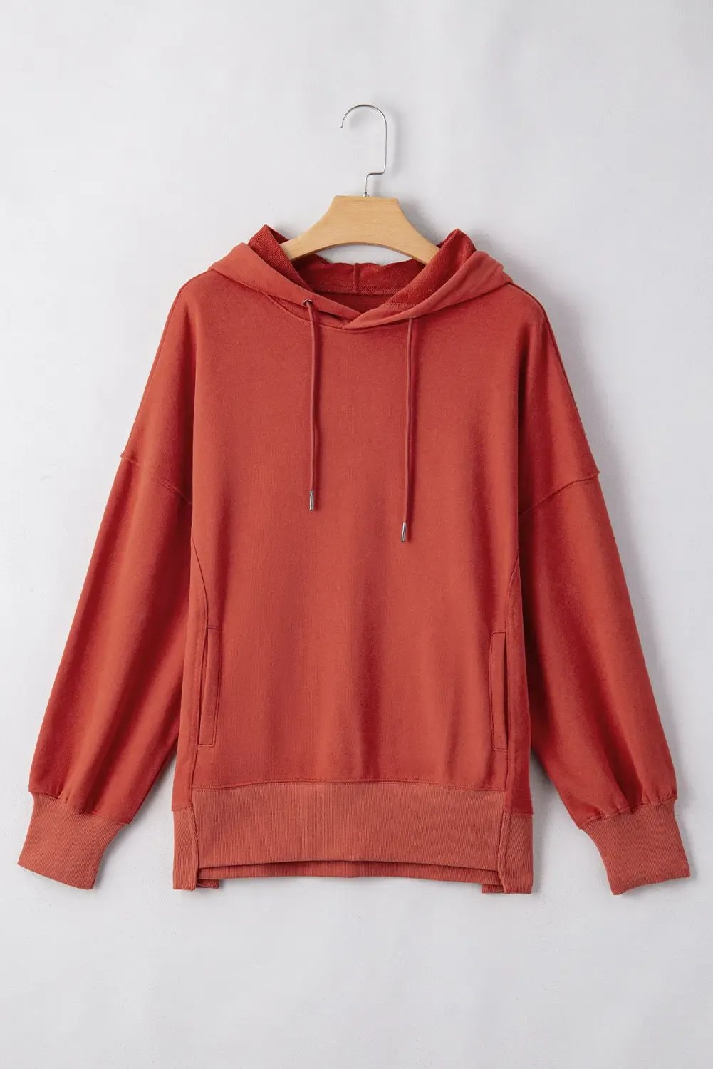 Clay Drop Shoulder Pocketed Baggy Drawstring Hoodie