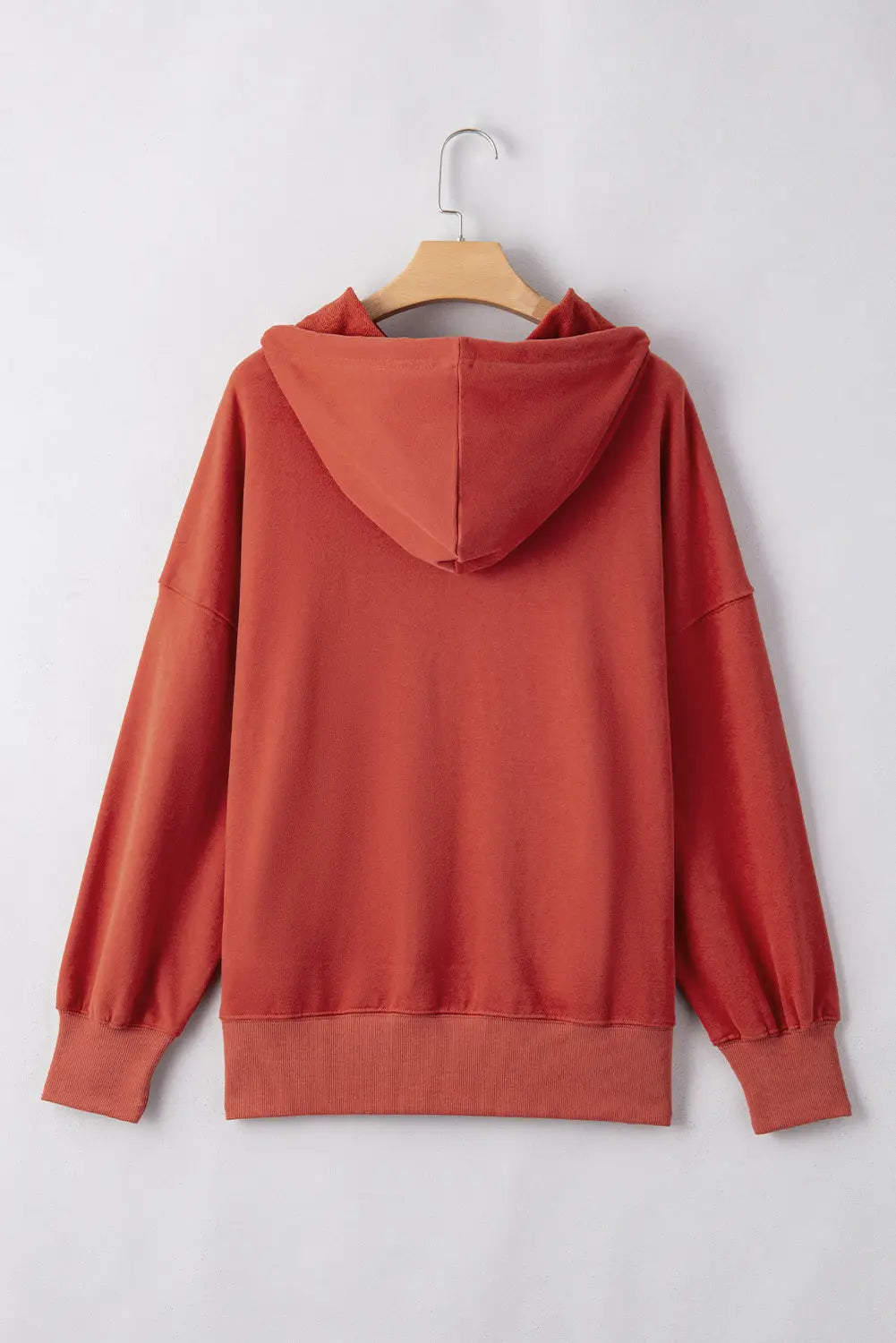 Red Clay Drop Shoulder Pocketed Baggy Drawstring Hoodie - eAura
