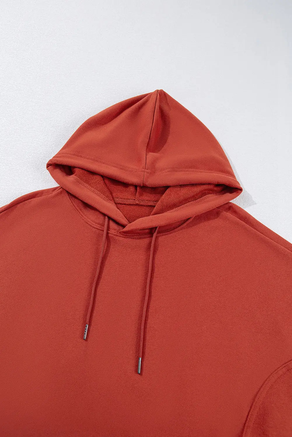 Red Clay Drop Shoulder Pocketed Baggy Drawstring Hoodie - eAura