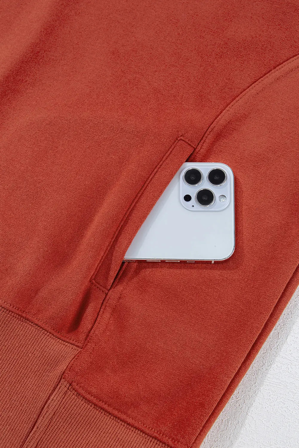 Red Clay Drop Shoulder Pocketed Baggy Drawstring Hoodie - eAura