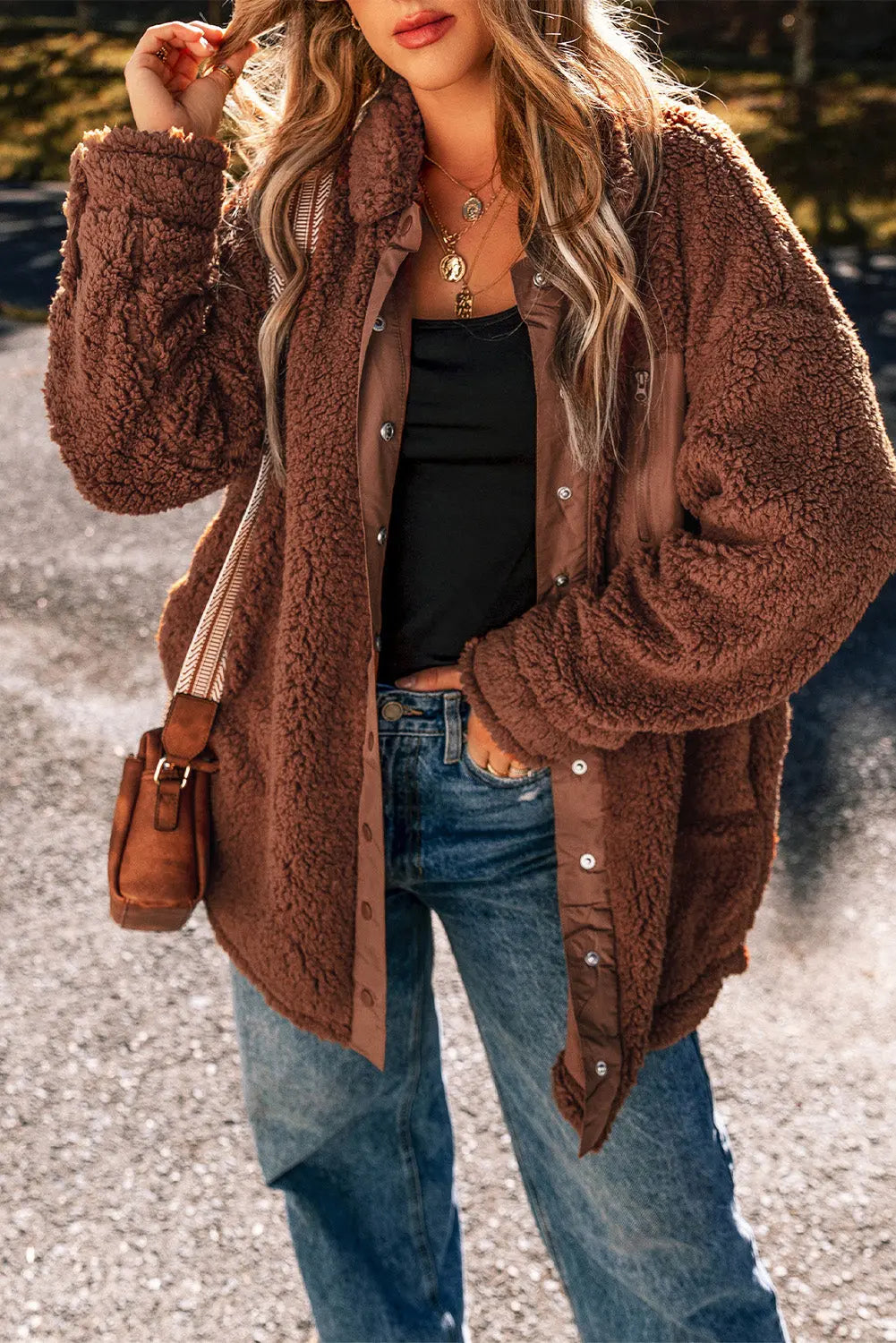 Red Clay Faux Shearling Teddy Bear Jacket - eAura