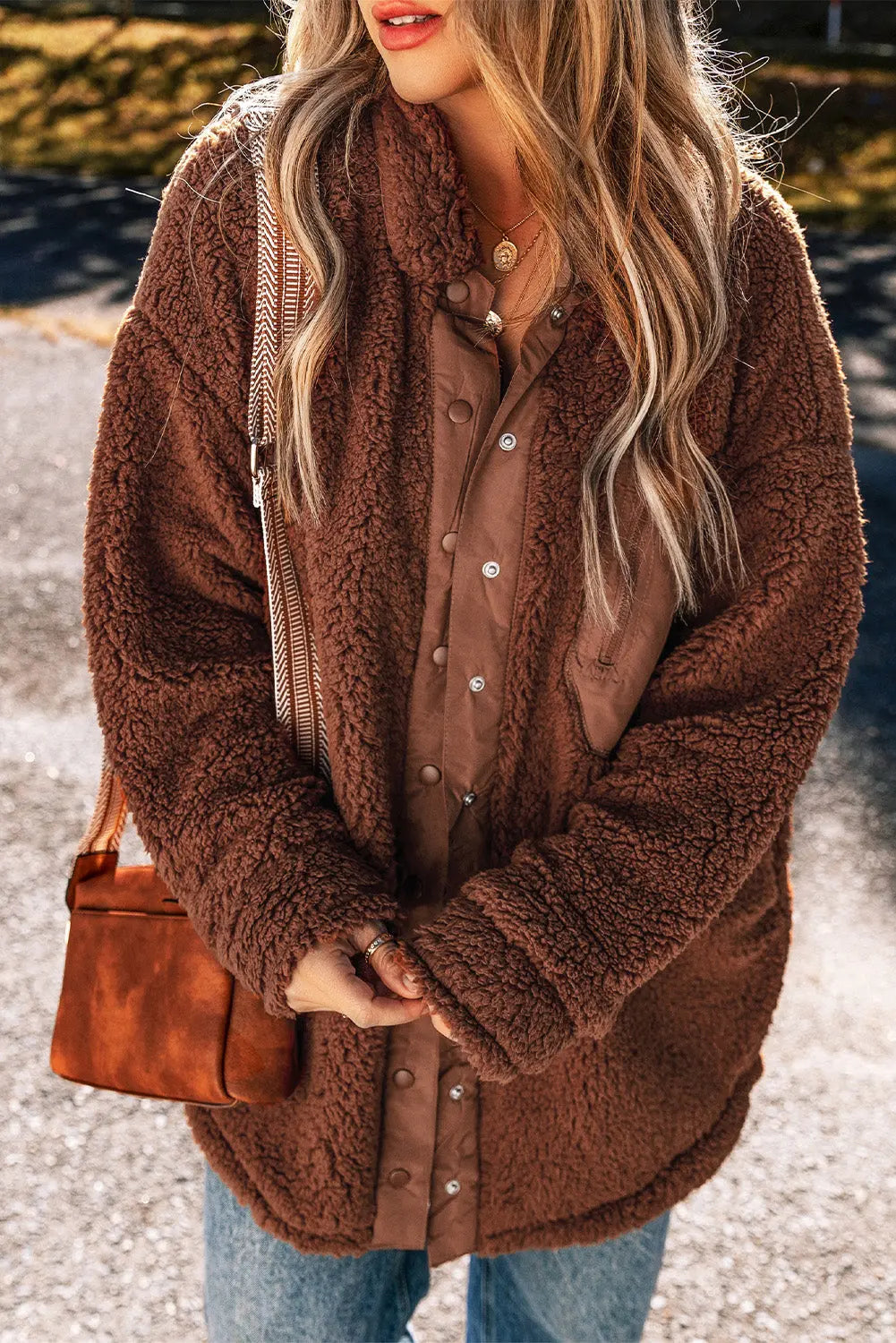 Red Clay Faux Shearling Teddy Bear Jacket - eAura
