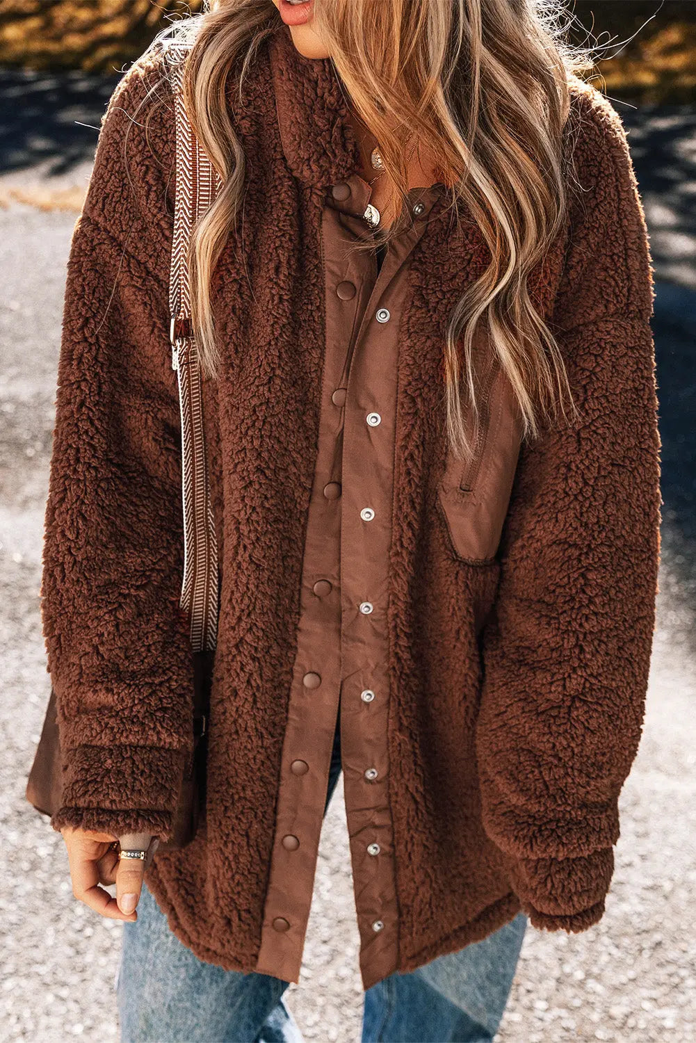 Red Clay Faux Shearling Teddy Bear Jacket - eAura