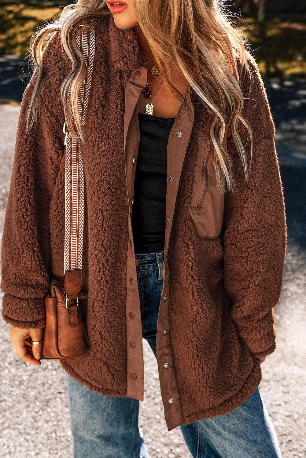 Red Clay Faux Shearling Teddy Bear Jacket - eAura