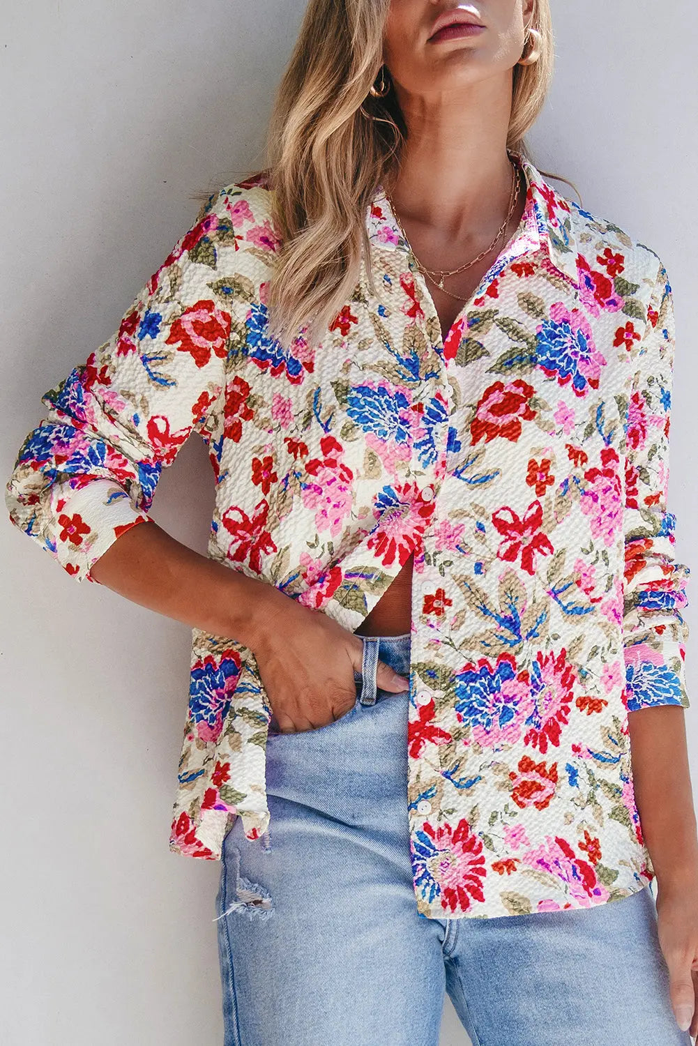 Red Floral Print Slim Fit Buttoned Turn Down Collar Shirt Beagle Boutique Fashion Outlet