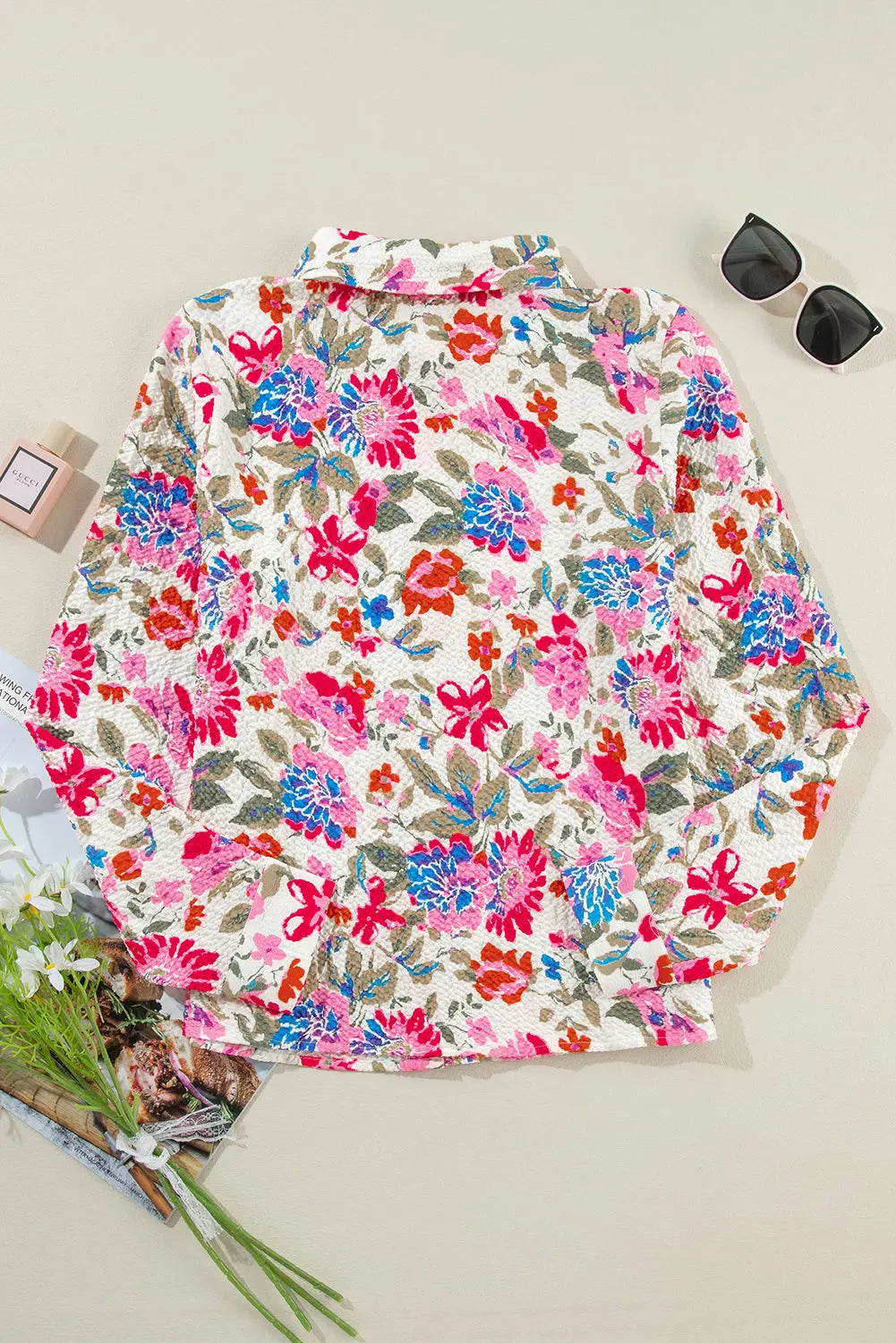Red Floral Print Slim Fit Buttoned Turn Down Collar Shirt Beagle Boutique Fashion Outlet
