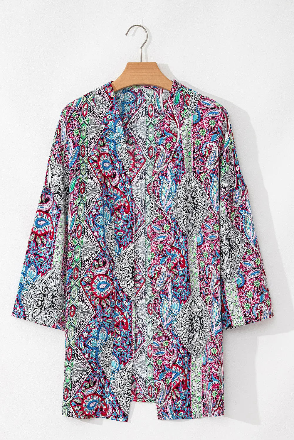 Red Paisley Print Open Front Kimono Beagle Boutique Fashion Outlet