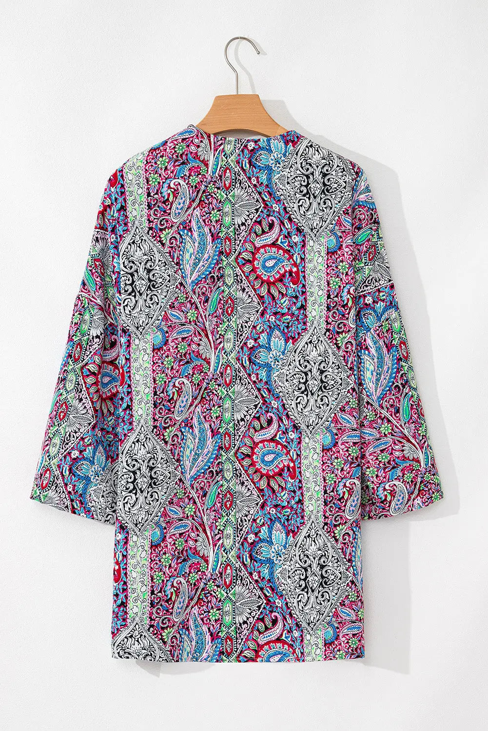 Red Paisley Print Open Front Kimono Beagle Boutique Fashion Outlet