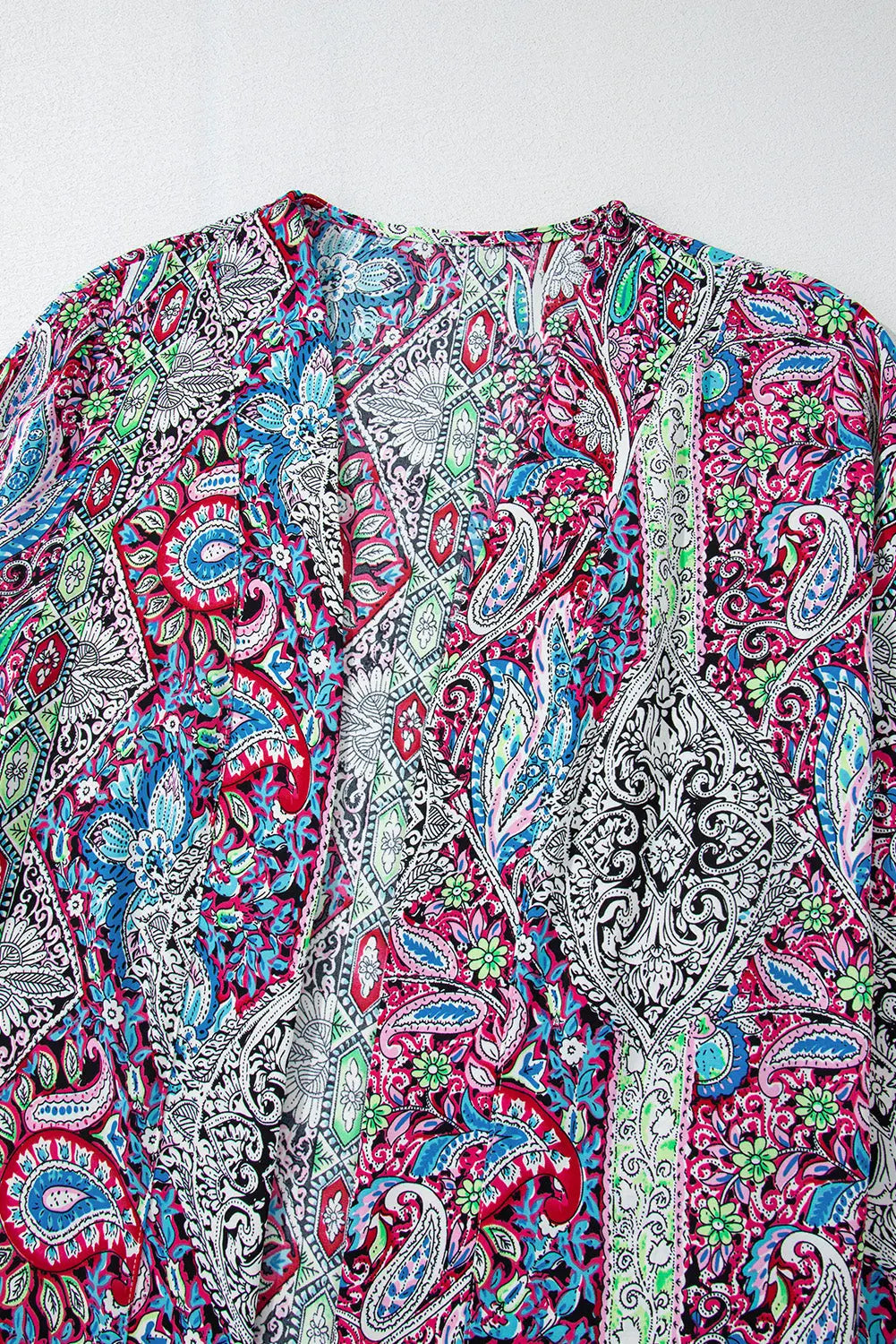 Red Paisley Print Open Front Kimono Beagle Boutique Fashion Outlet