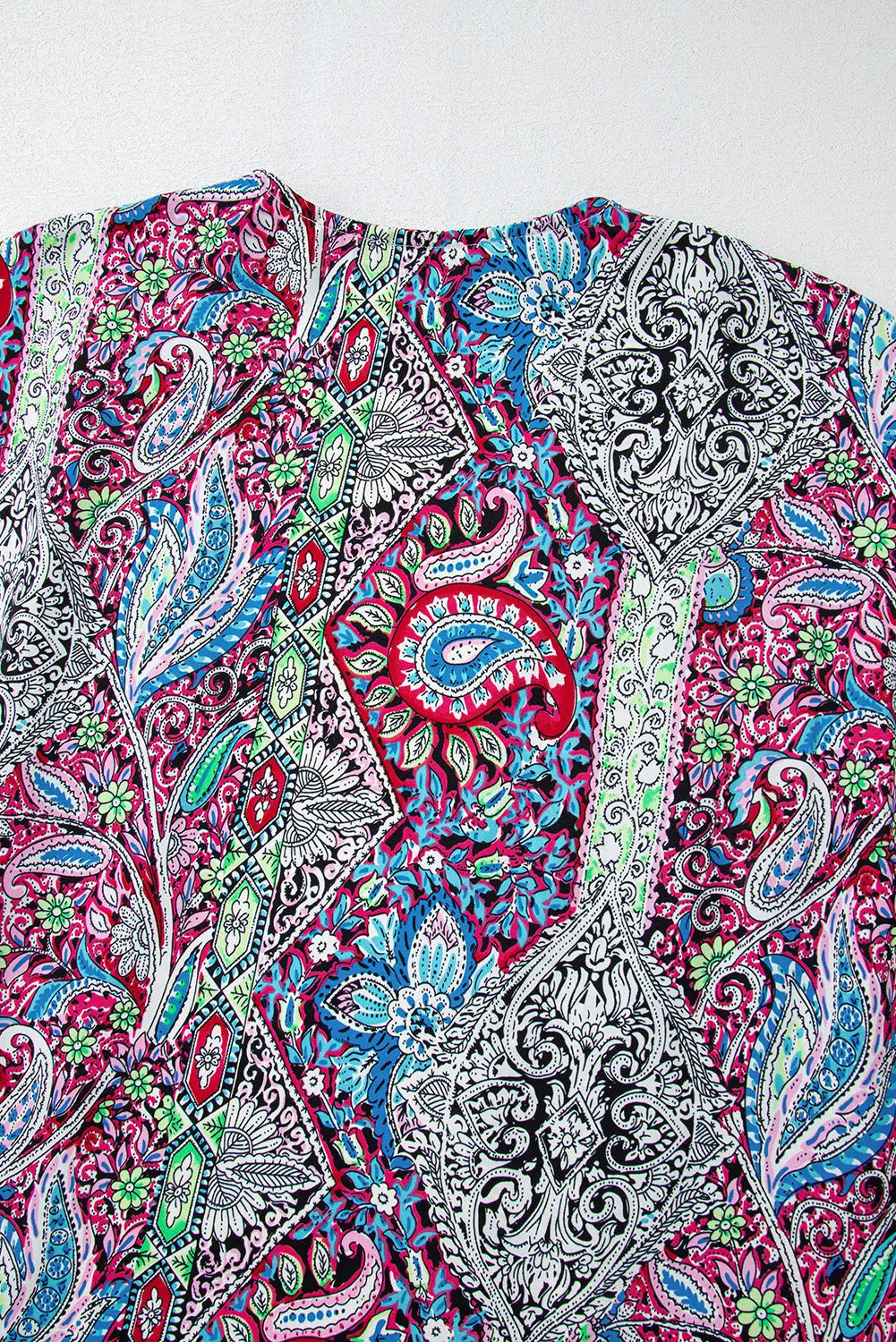 Red Paisley Print Open Front Kimono Beagle Boutique Fashion Outlet