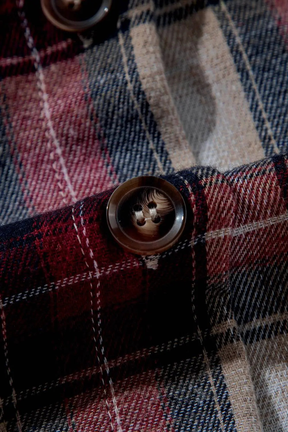 Red Plaid Print Chest Pocket Buttoned Hooded Shacket - BB Fashion Outlet