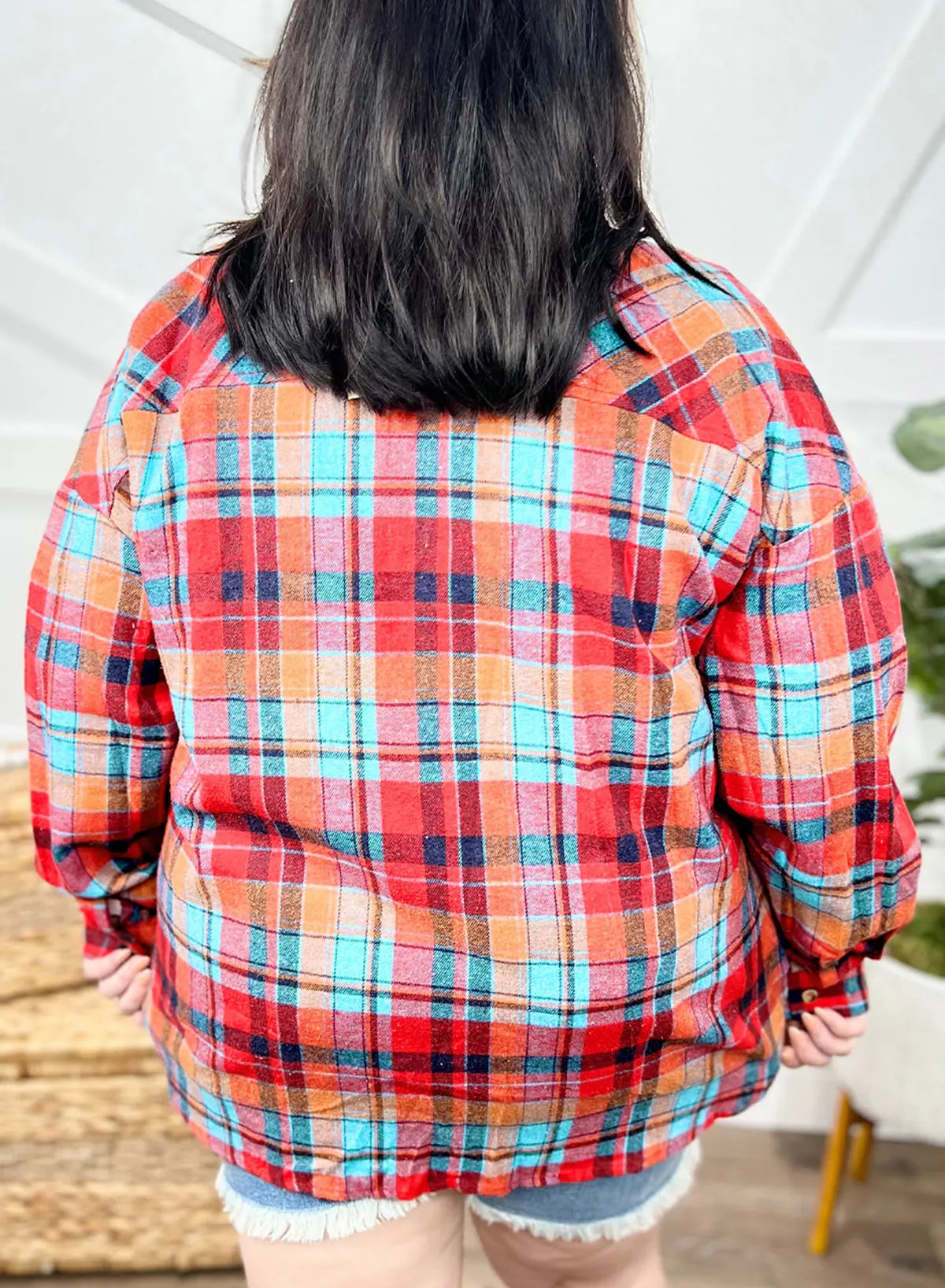 Red Plus Size Plaid Print Buttoned Shirt Beagle Boutique Fashion Outlet