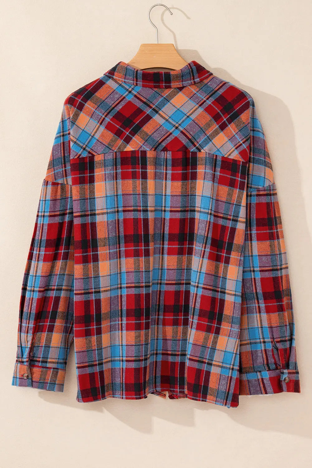 Red Plus Size Plaid Print Buttoned Shirt - eAura