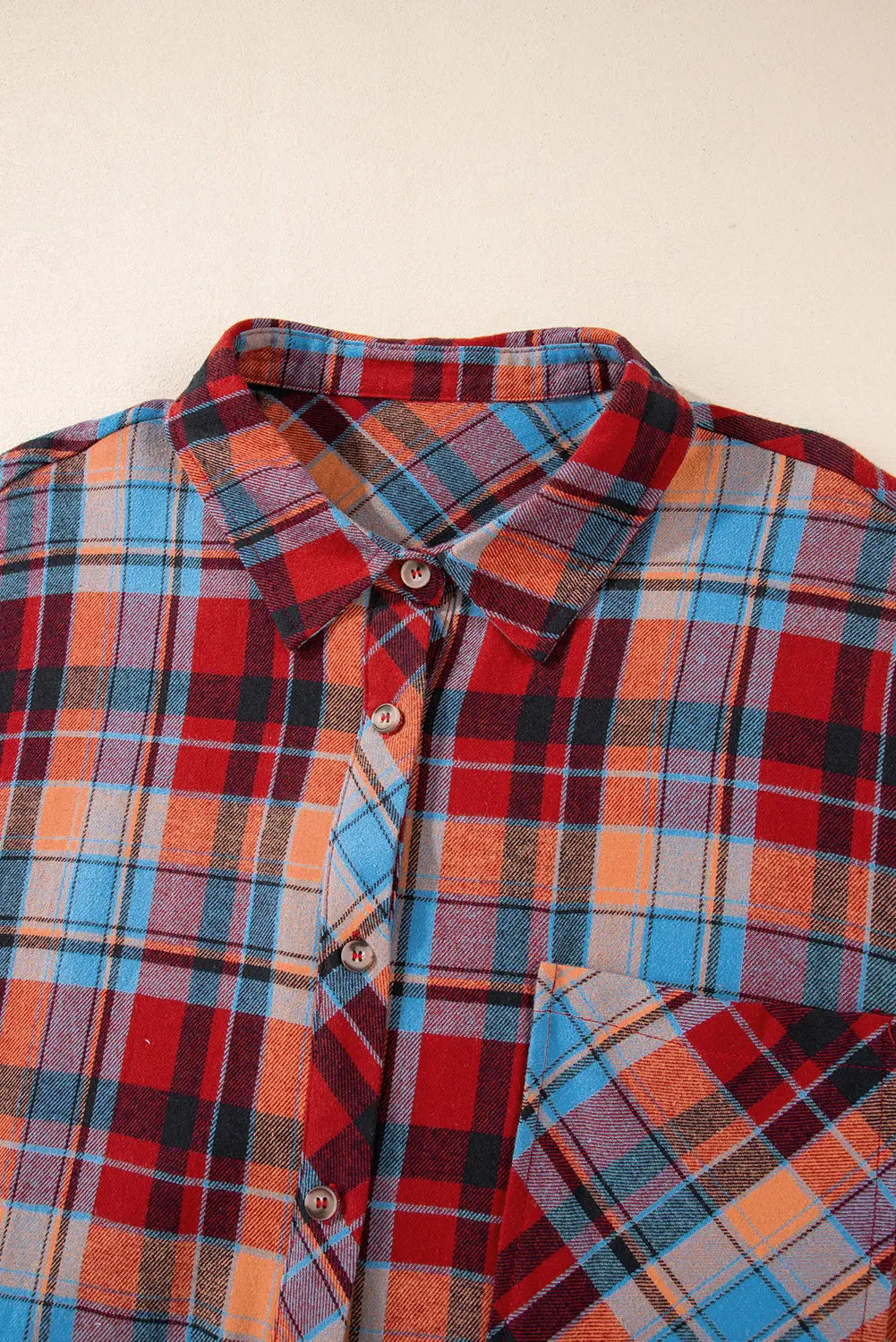 Red Plus Size Plaid Print Buttoned Shirt - eAura