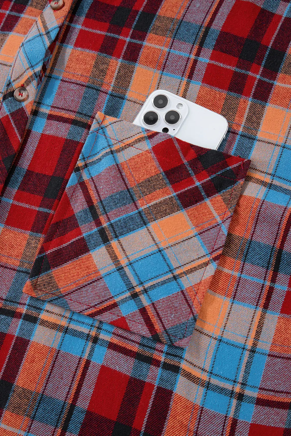 Red Plus Size Plaid Print Buttoned Shirt - eAura