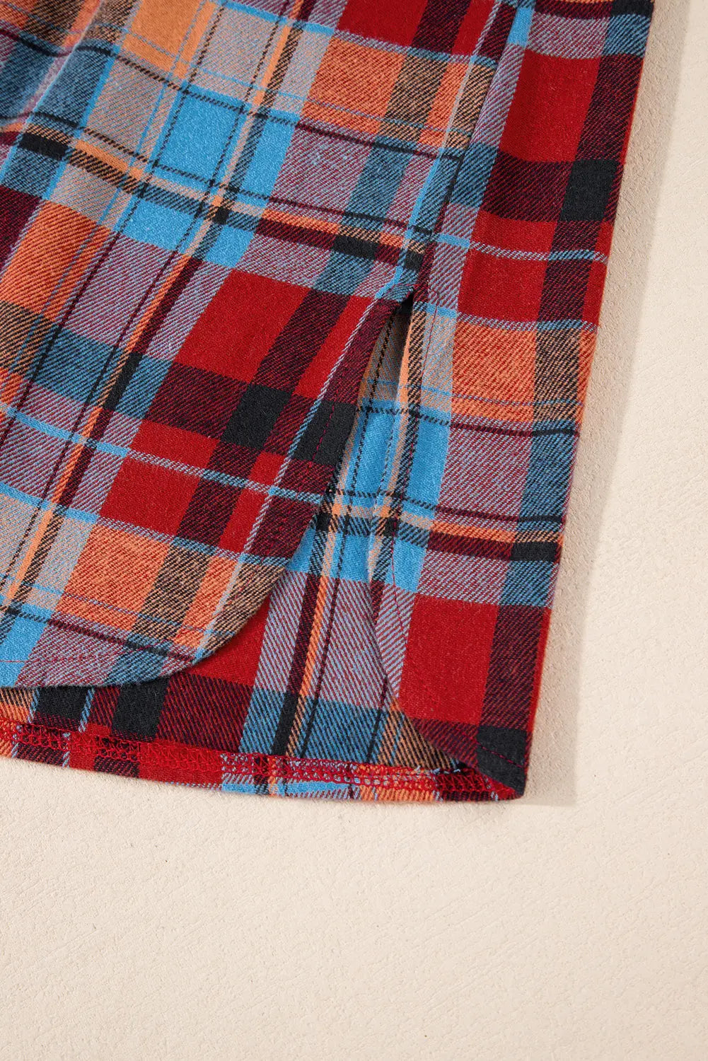 Red Plus Size Plaid Print Buttoned Shirt - eAura