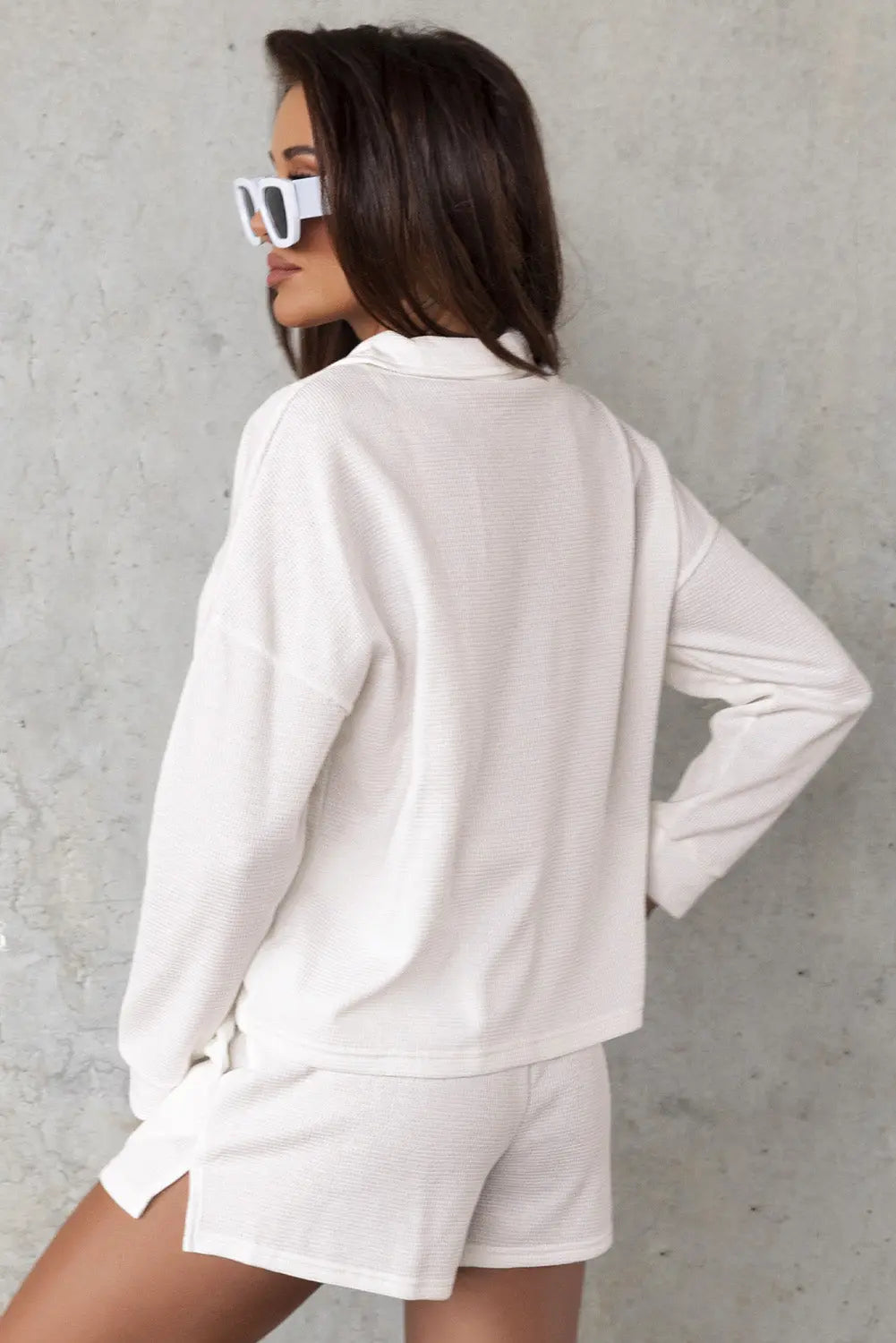 Ribbed Zipper Sweatshirt and High Waist Shorts Set eAura