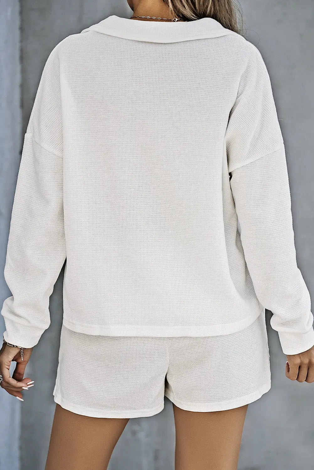 Ribbed Zipper Sweatshirt and High Waist Shorts Set eAura
