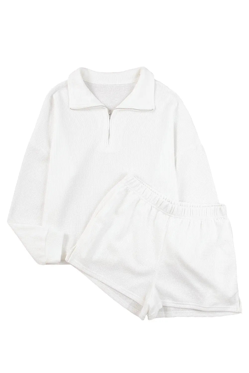 Ribbed Zipper Sweatshirt and High Waist Shorts Set eAura