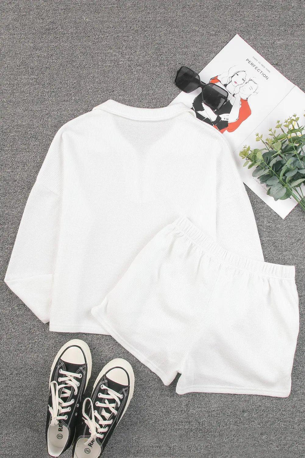 Ribbed Zipper Sweatshirt and High Waist Shorts Set eAura
