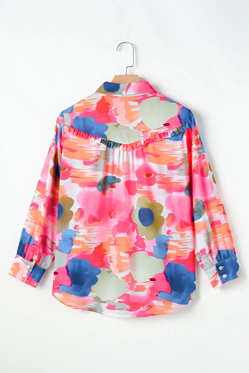 Rose Abstract Print Ruffled Puff Sleeve Shirt Beagle Boutique Fashion Outlet