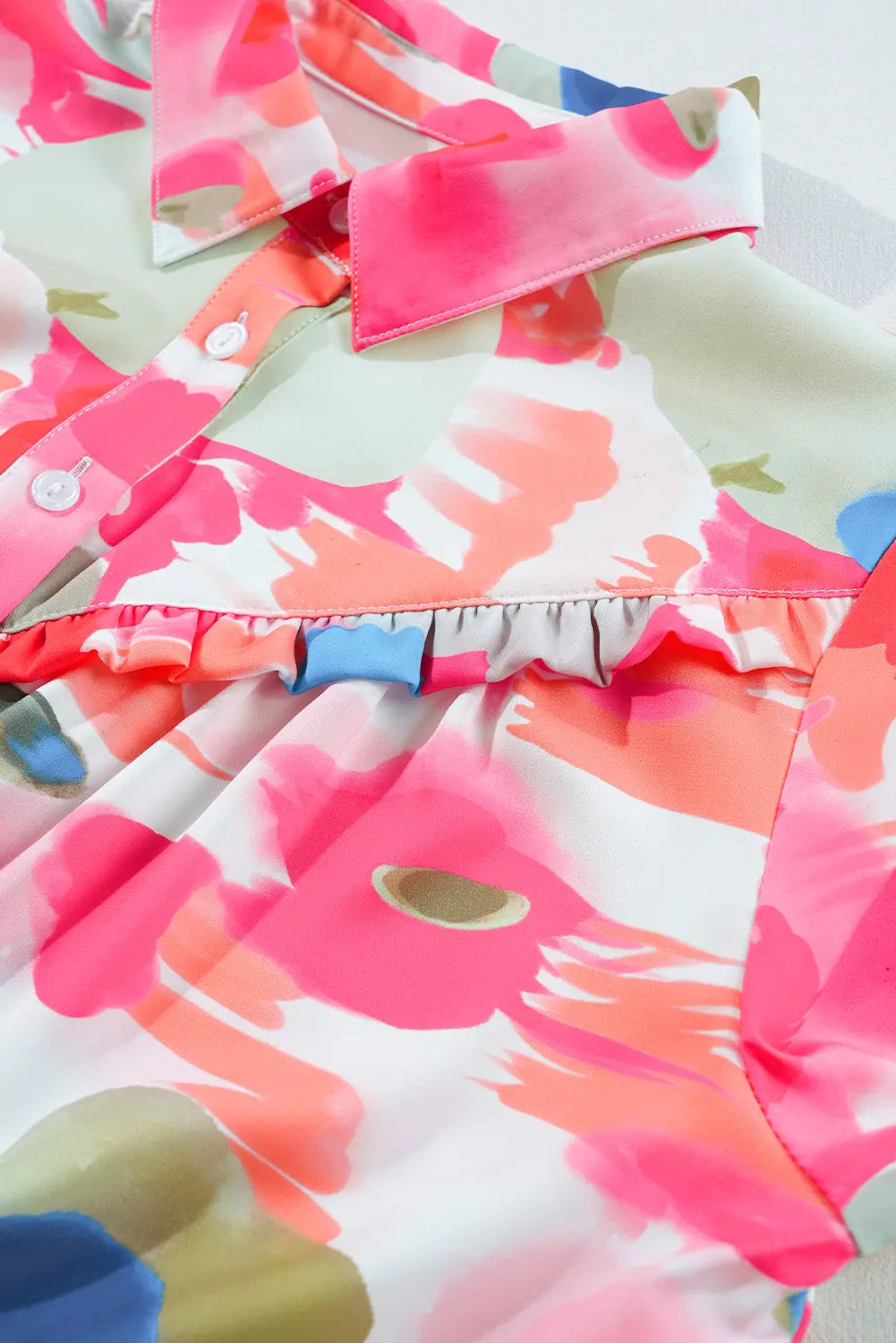 Rose Abstract Print Ruffled Puff Sleeve Shirt Beagle Boutique Fashion Outlet
