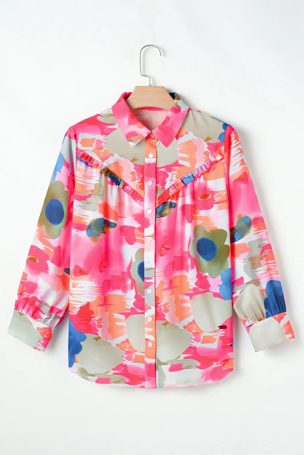 Rose Abstract Print Ruffled Puff Sleeve Shirt - eAura