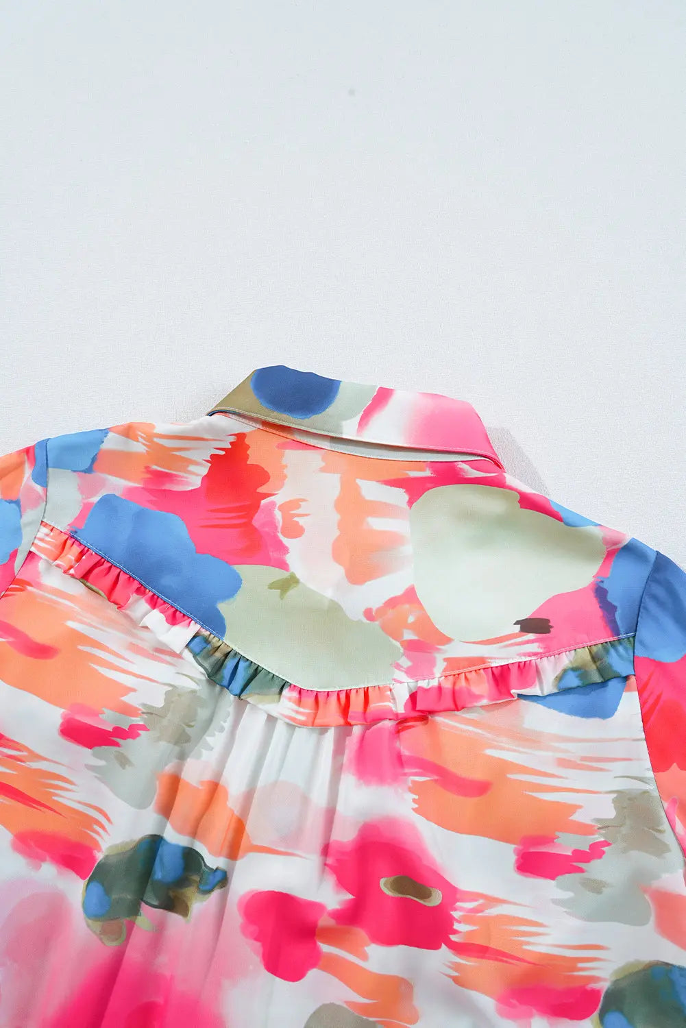 Rose Abstract Print Ruffled Puff Sleeve Shirt - eAura