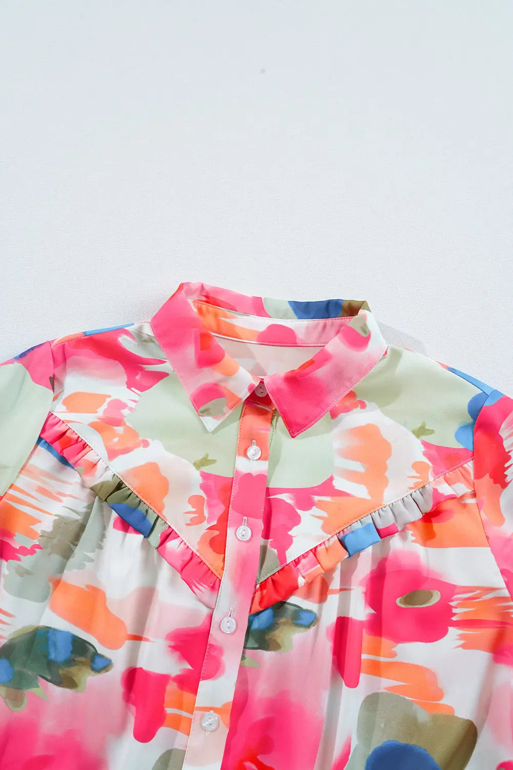 Rose Abstract Print Ruffled Puff Sleeve Shirt - eAura