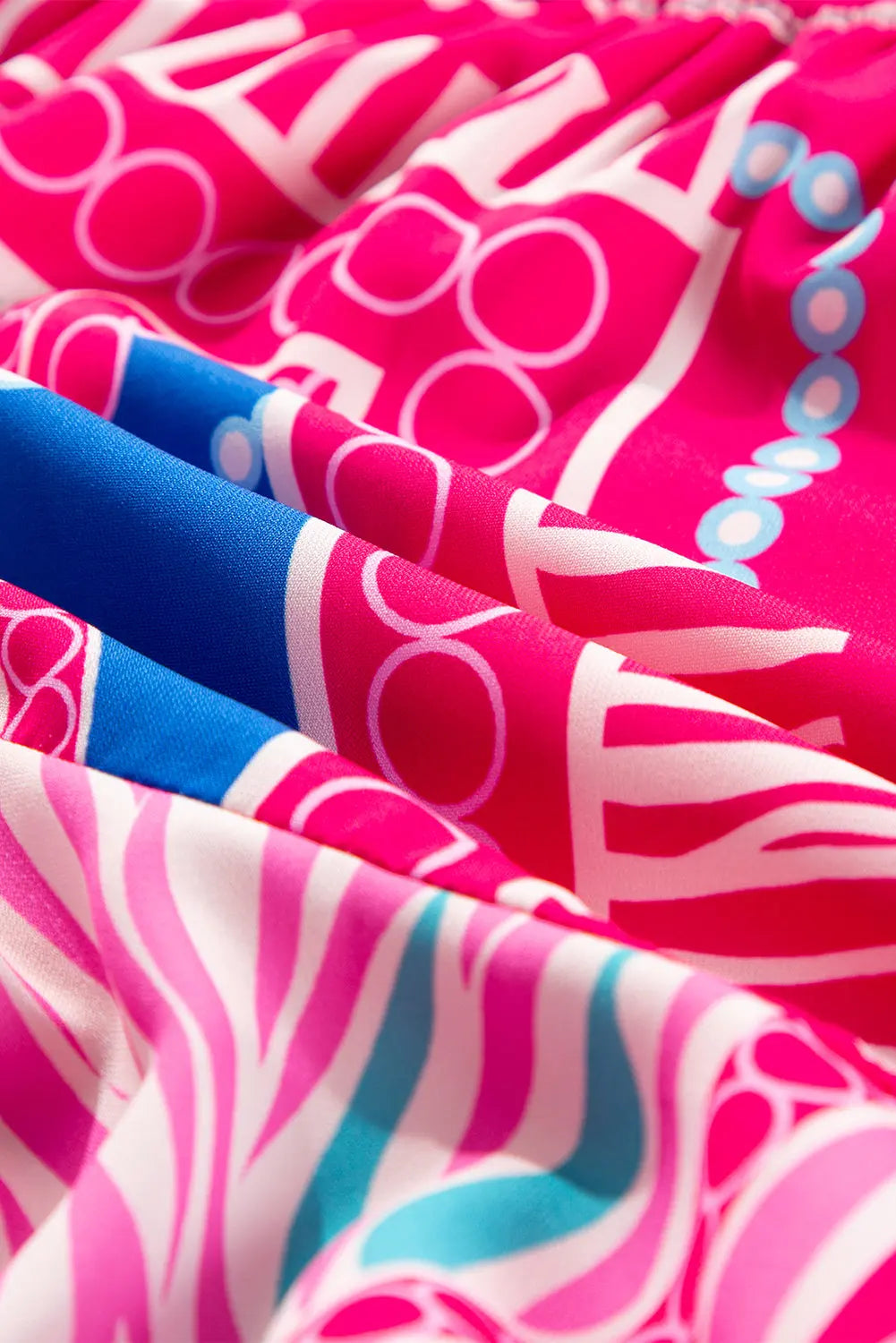 Rose Boho Abstract Printed Puff Sleeve Drawstring Waist Ruffled Mini Dress - eAura