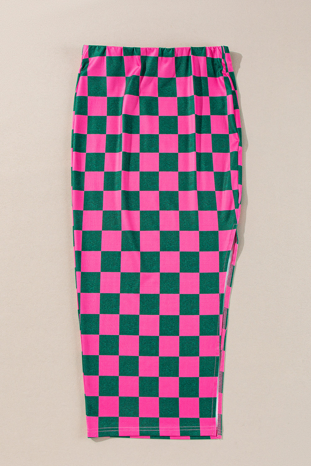 Rose Checkered Print Side Slit High Waist Midi Skirt - eAura