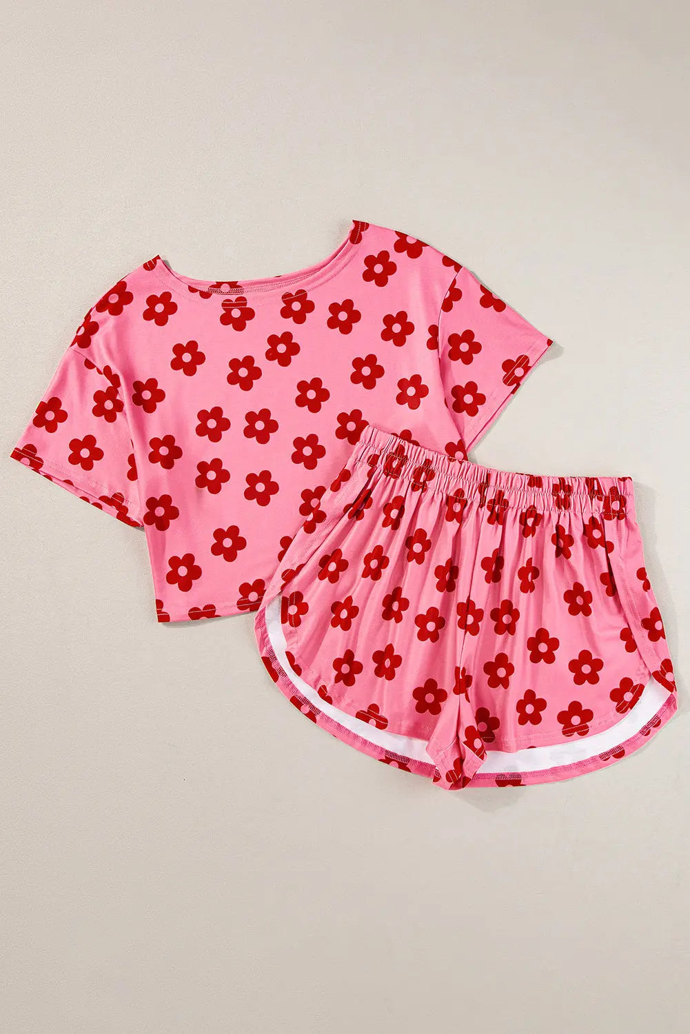 Rose Floral Print Crop Tee and Shorts Lounge Set eAura