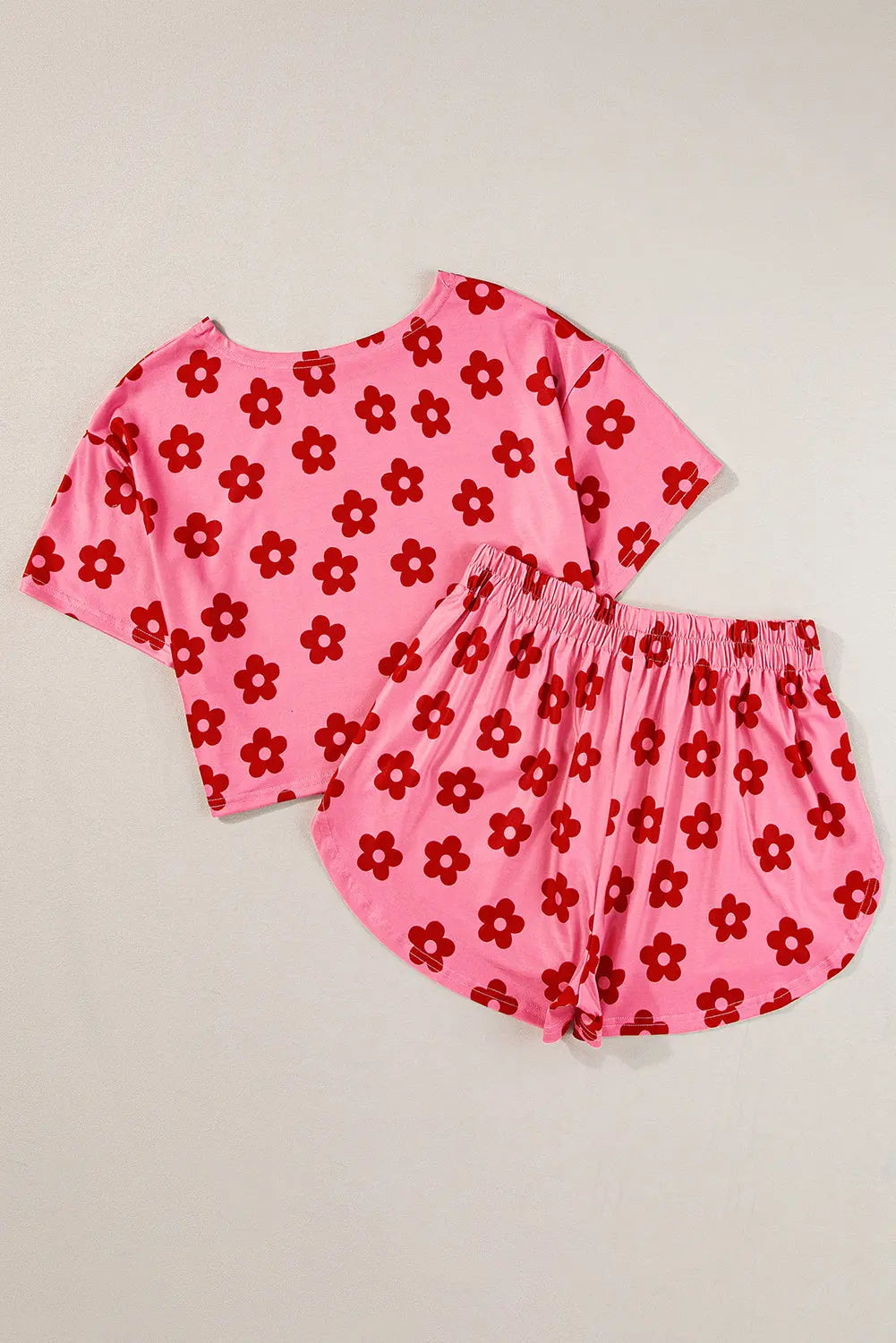Rose Floral Print Crop Tee and Shorts Lounge Set eAura