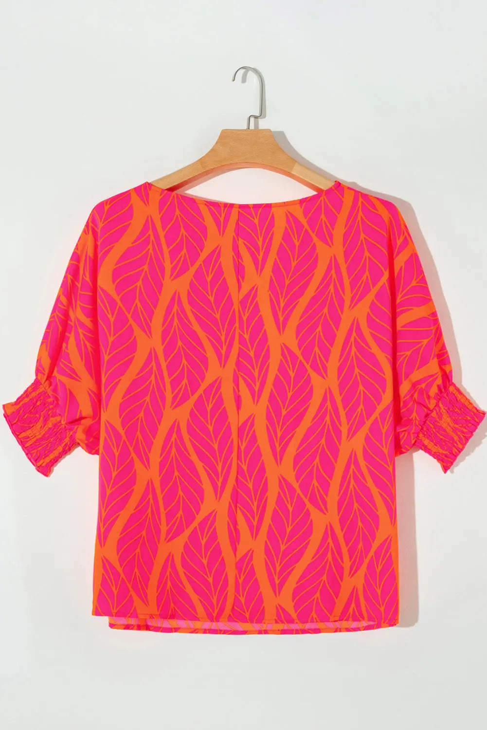Rose Leafy Printed Smocked Lantern Sleeve Plus Size Blouse - BB Fashion Outlet