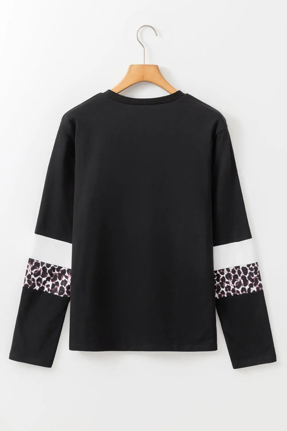Rose Leopard Colorblock Patchwork Crew Neck Long Sleeve Tee - eAura