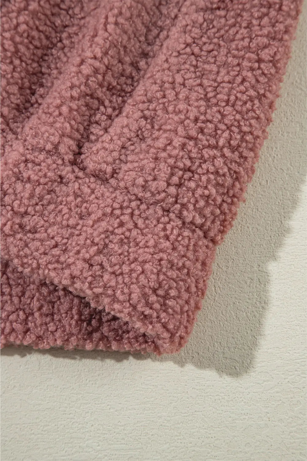 Rose Pink Sherpa Patchwork Lace Elastic Cuff Zip Up Jacket - eAura